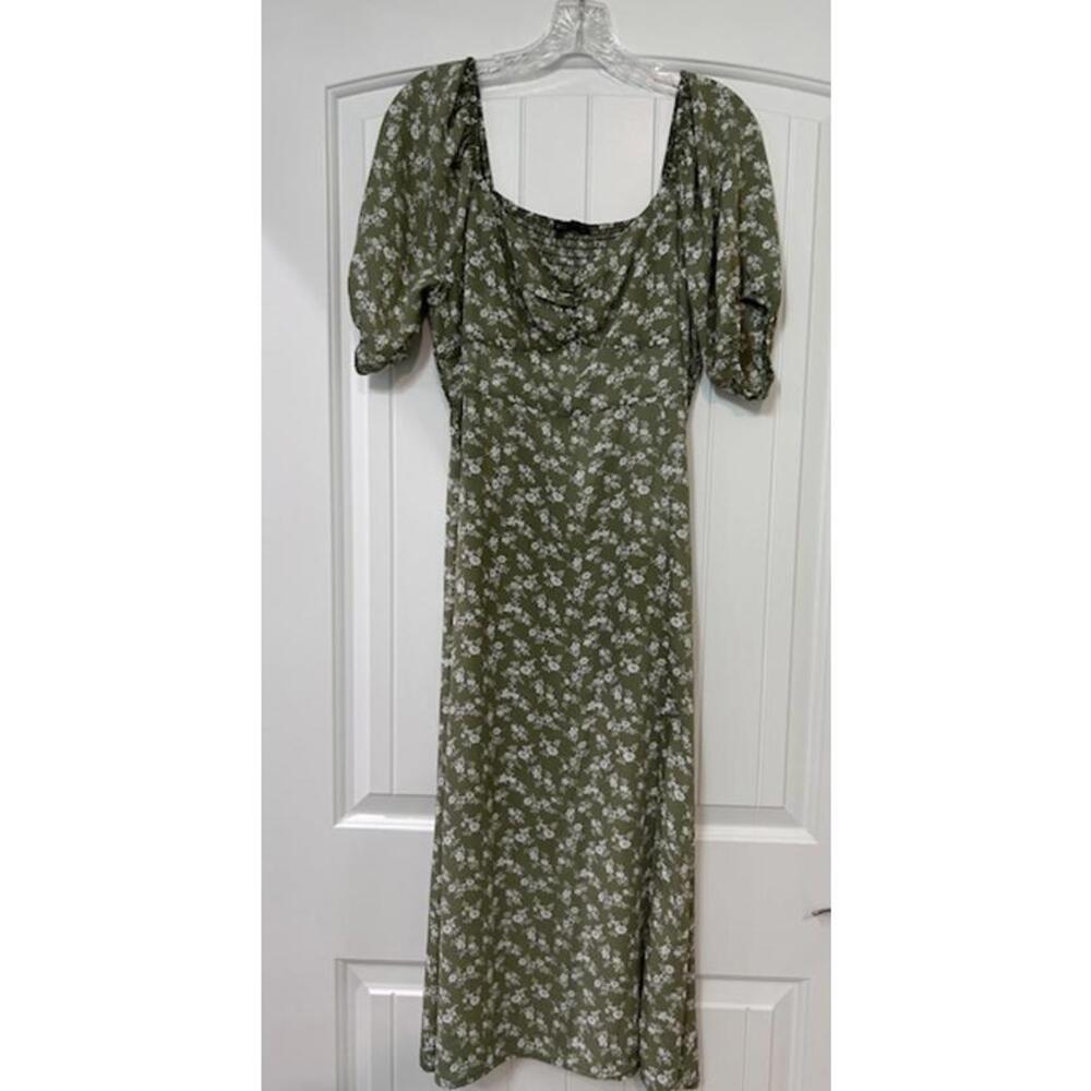 🌿 Hesperus Cottagecore Floral Dress — Size XL — Sage/Olive, Romantic midi